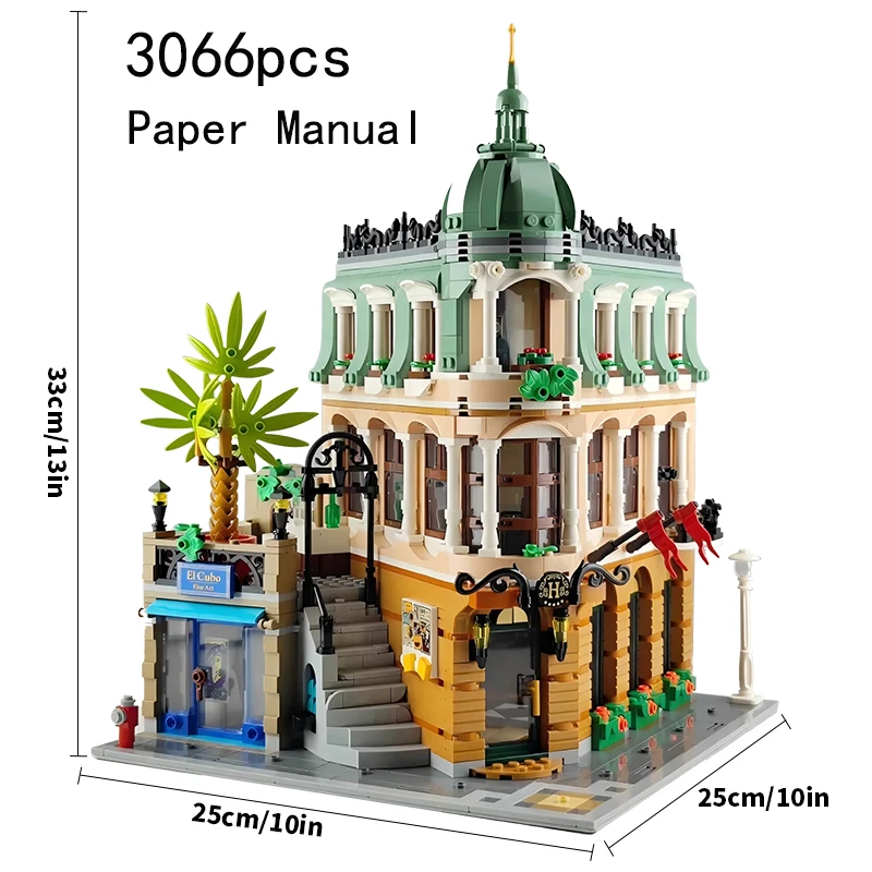 3066 stuks Boutique Hotel Bouwstenen Stad Groen Huis Bricks Speelgoed Kinderen Volwassenen Kerstcadeaus Compatibel Met Set 10297