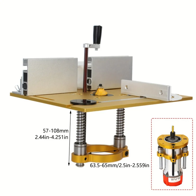 1 Set Golden Aluminum Router Table Insert Board Lifting Base Woodworking Bench Table Saw 65mm Motor Trimmer Engraving Machine