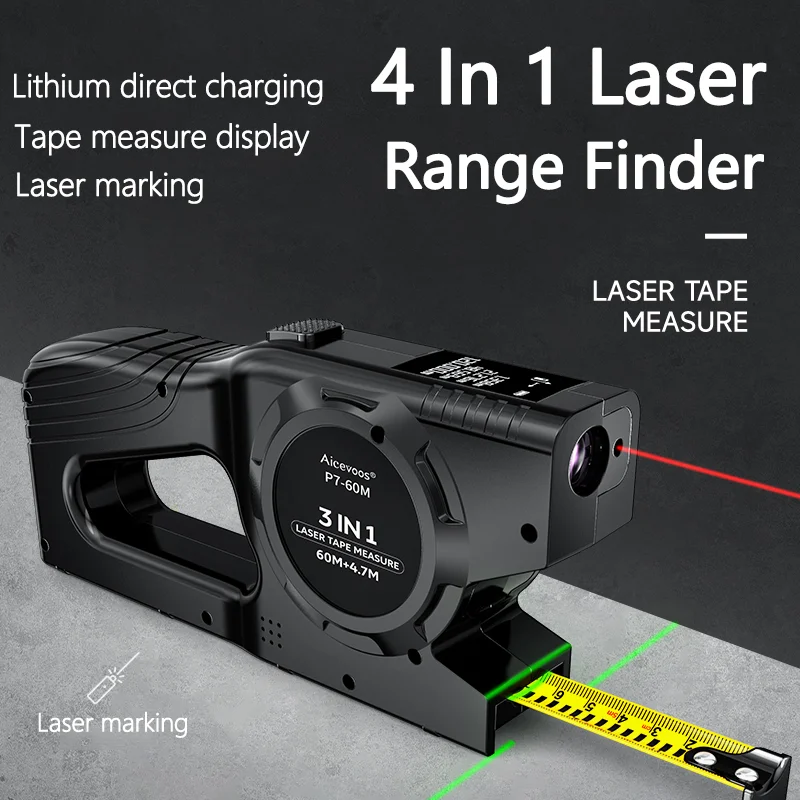 3 in 1 Laser Rangefinder 120M Tape Measure Ruler Typr-C LCD Display With Backlight Distance Meter Measurement Device Building