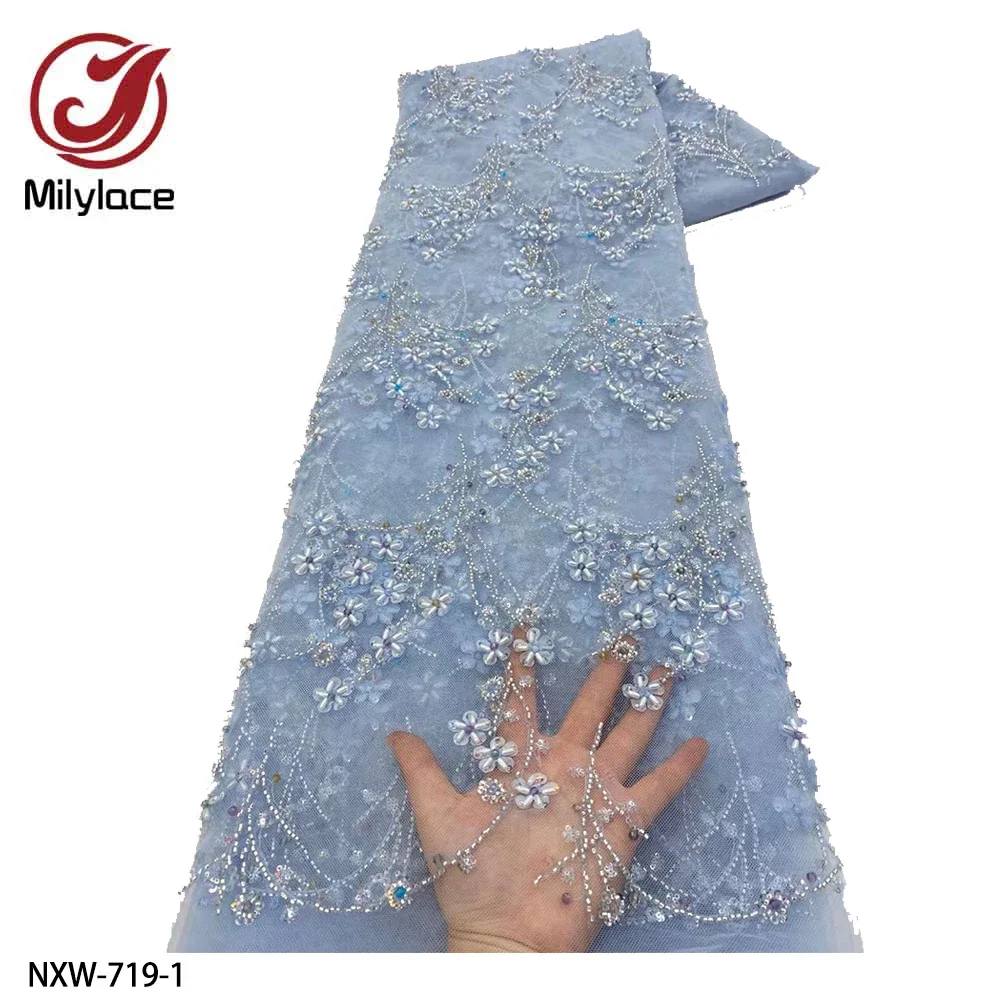 Luxury African Heavy Beaded Lace Fabric French 3d Embroidery Lace Fabric for Sewing Material NXW-719