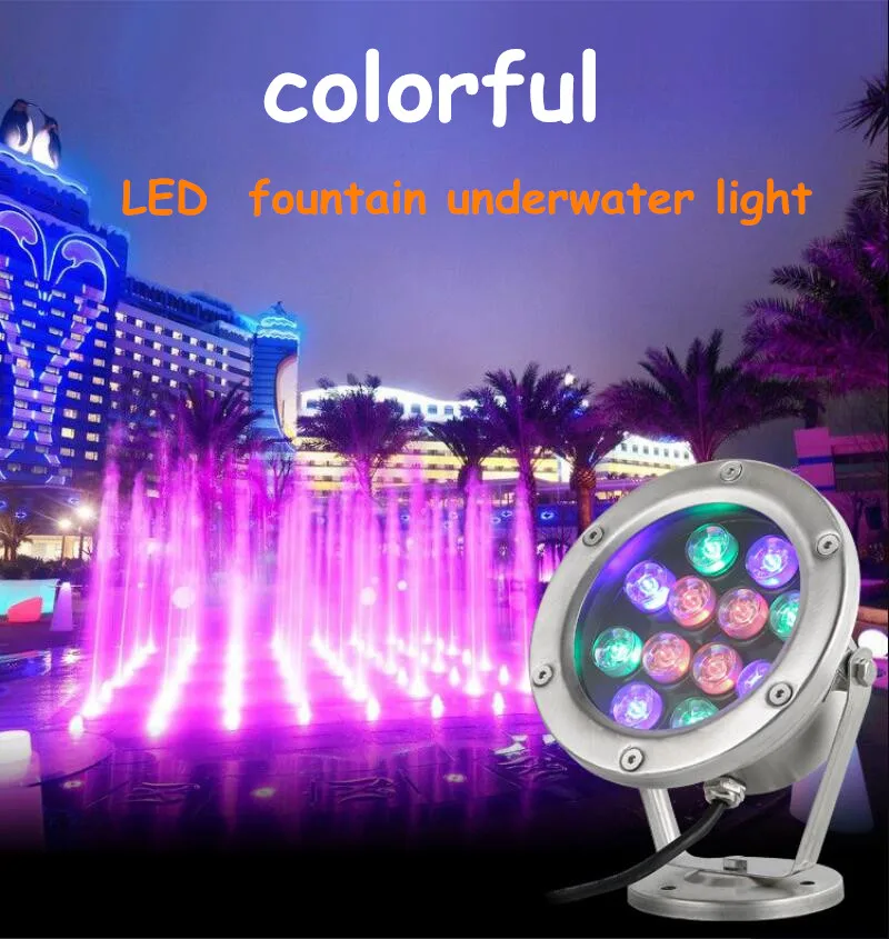 

Outdoor Fountain Colorful Underwater Light Waterproof Led Stainless Steel Swimming Pool Fish Pond Water Feature Spotlight 15W