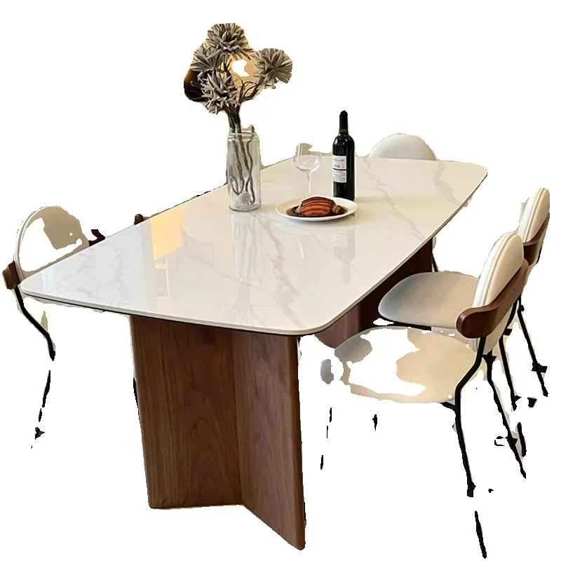 

French style, solid wood, rock slab, dining table and chair group, small apartment, rectangular, modern