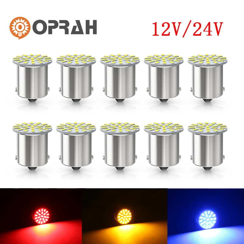 10pcs 12V/24V LED Bulb 1156 BA15S R5W R10W 1157 BAY15D 3014 22 SMD For Truck Turn Signal Lights Daytime Running Lamp 6000K White