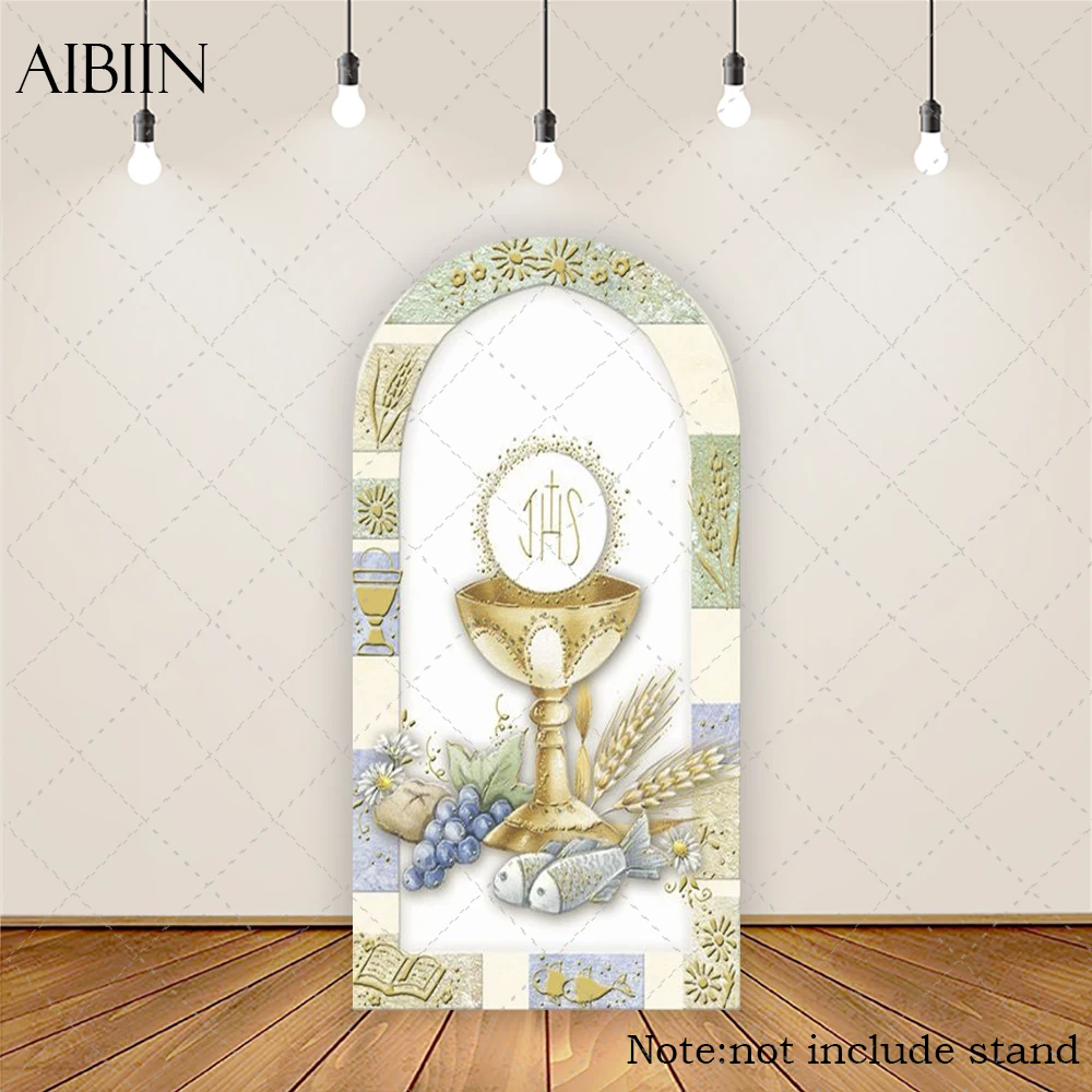 غطاء خلفية على شكل قوس للمناولة الأولى من JHS، لافتة حائط بخلفية مقوسة لحفلات المعمودية #4