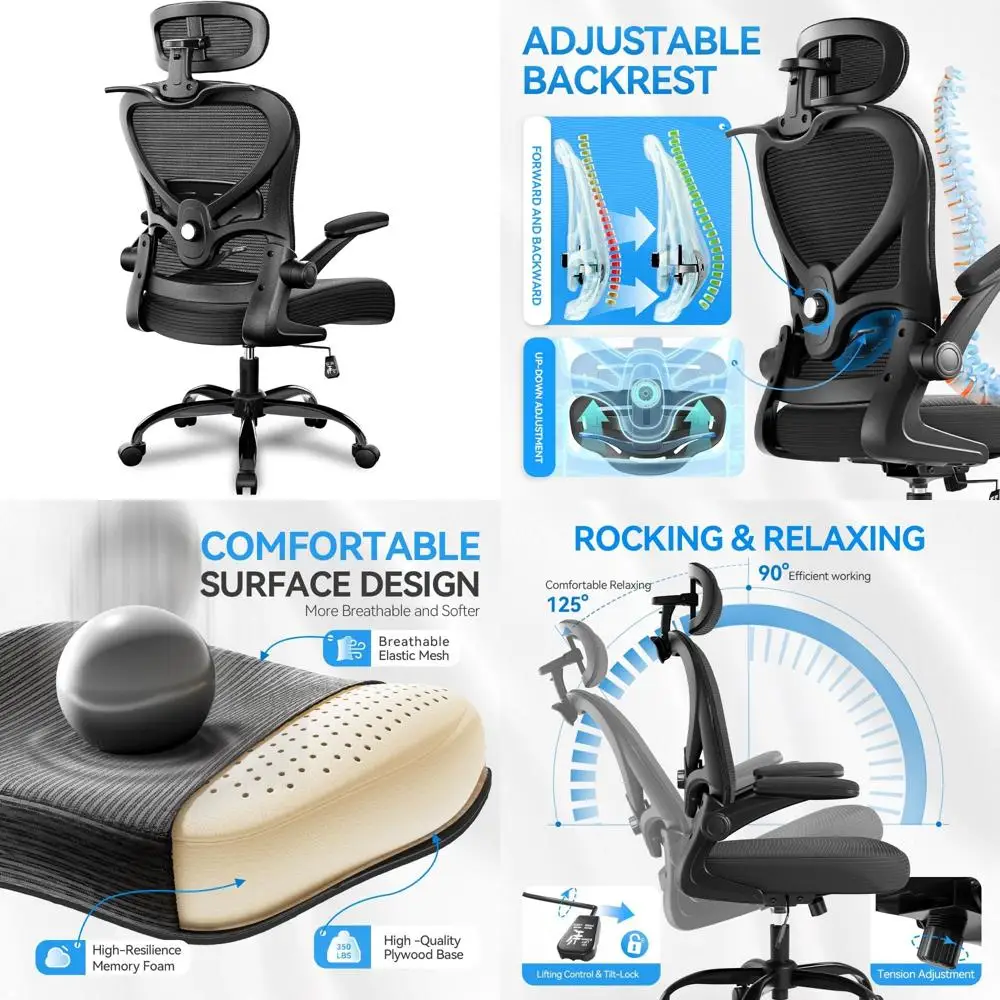 

Ergonomic Desk Chair with Headrest, Adjustable Lumbar Support and Flip-up Arms