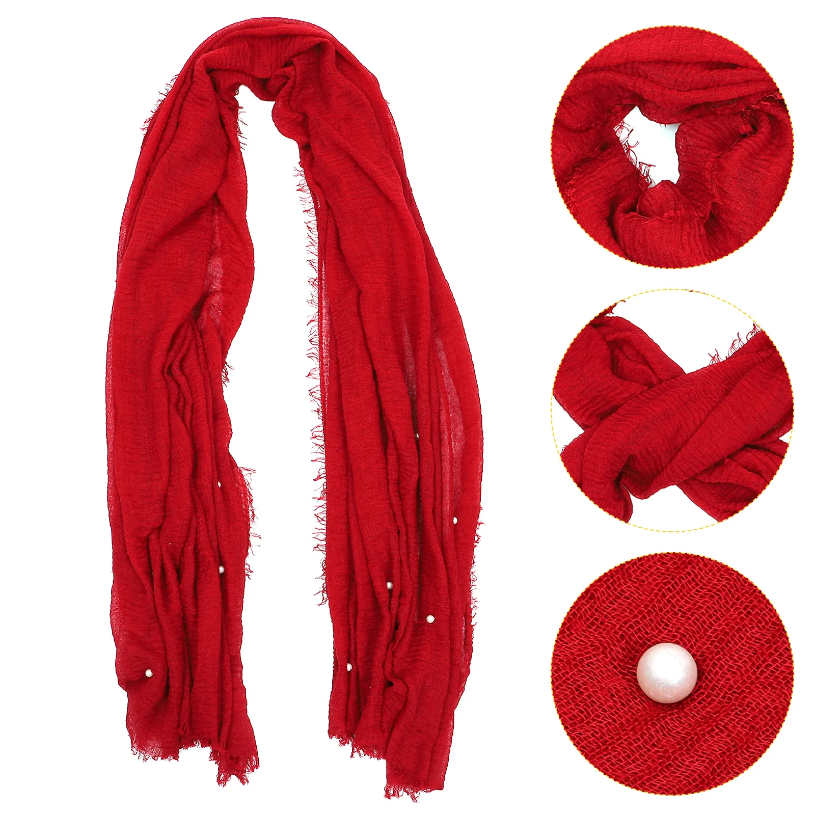 

1pc Pearl Decorative Cotton Headscarf Women Multi-Purpose Shawl Comfortable Scarf For Outdoor Autumn Summer Ladies Gift