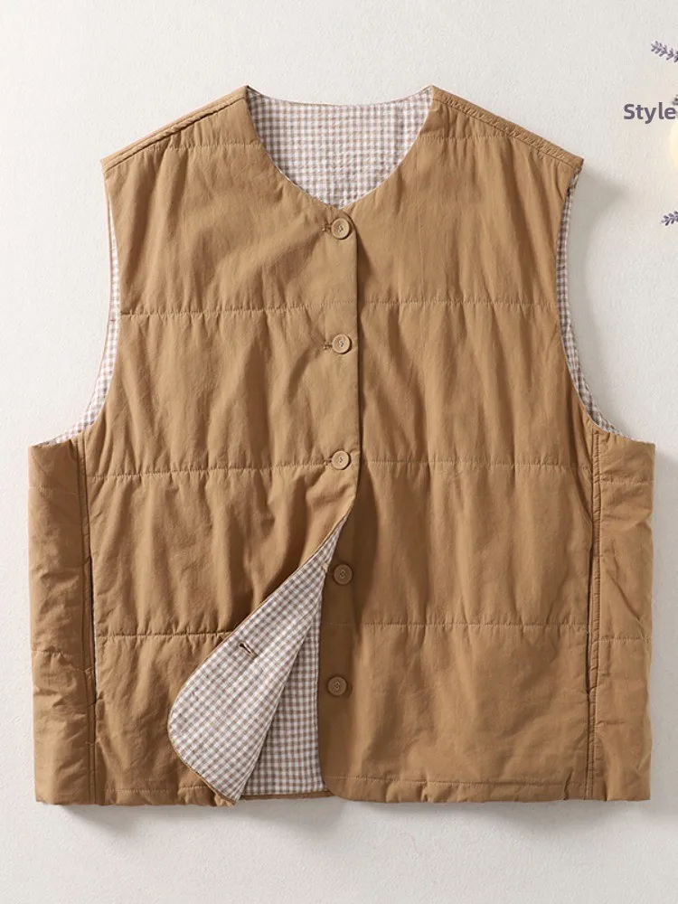 

Хлопковый повседневный жилет Thiened, женская зимняя верхняя одежда, простой теплый жилет с запахом, топ, круглый, на одной пуговице