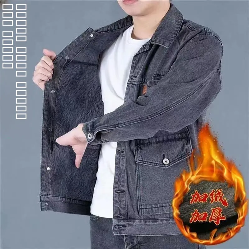 

Thiened Fce Autumn Winter Denim Jaet Men Outdoor Workwear Jaet Casual Faion Urban Sle Wear Resistant Work Top