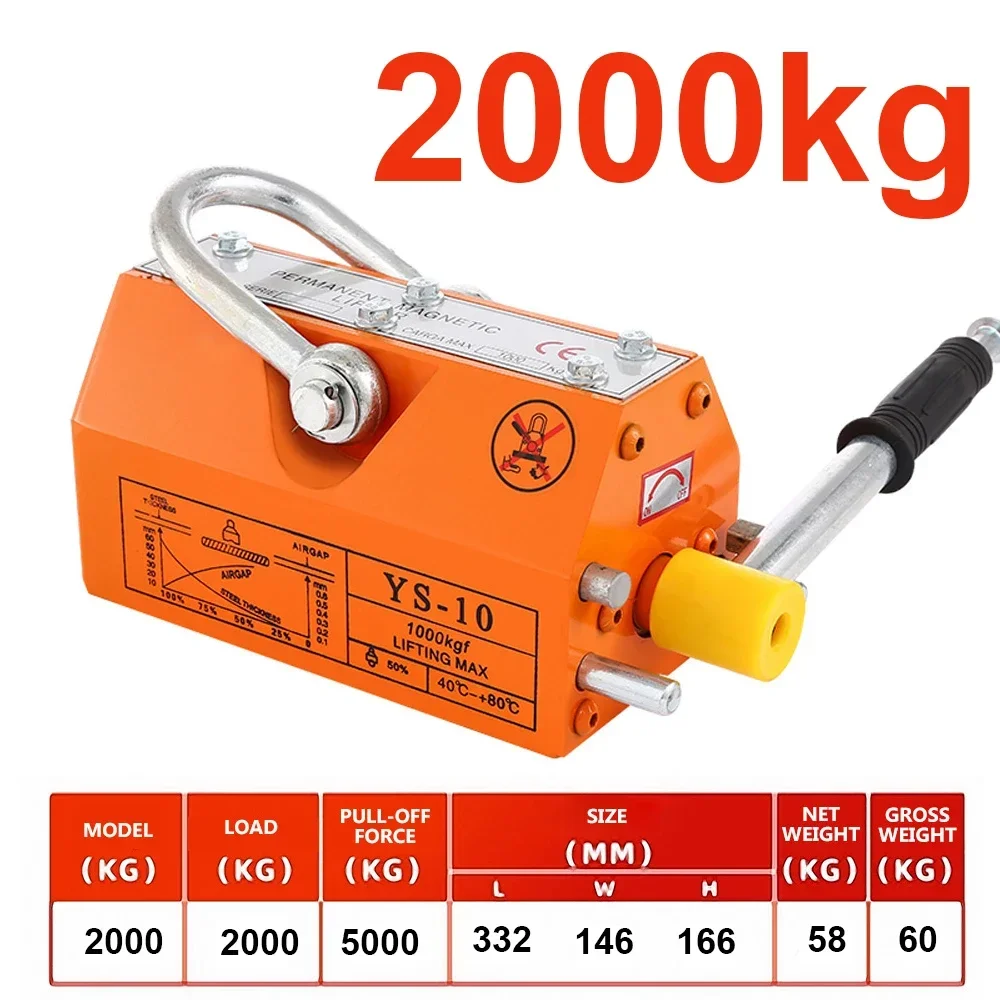 2000KG  Steel Permanent Magnetic Lifter 2 tons Heavy Duty Crane Hoist Lifting Magnet