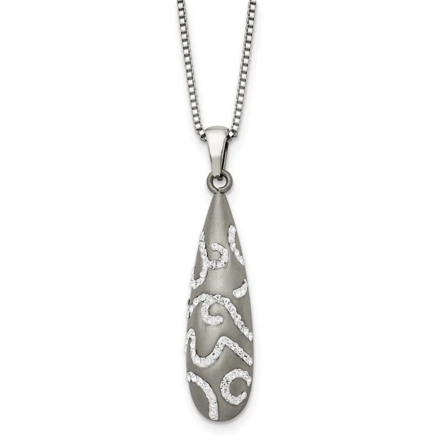 

Chisel Stainless Steel Polished with Crystal Teardrop Pendant on an 18 inch Box Chain Necklace
