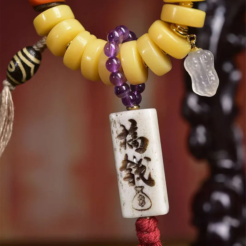 Backflow Bead Bracelet Single Circle Tibetan Style Tassel Turquoise Stone Purple Agate Accessories Cultural P