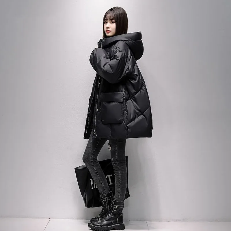 2023 New Women Down Jacket Winter Female Mid Length Version Parkas Large Size Outwear Loose Thick Hooded Fashion Overcoat