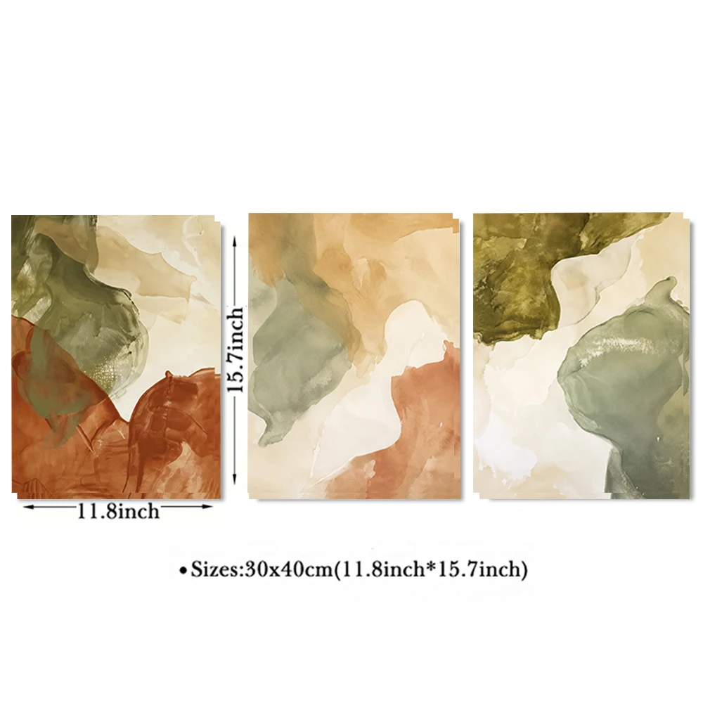 Set of 3 Abstract Watercolor Earth Tone Canvas Wall Art Unframed Neutral Olive Green Decor for Bedroom Living Room Decor
