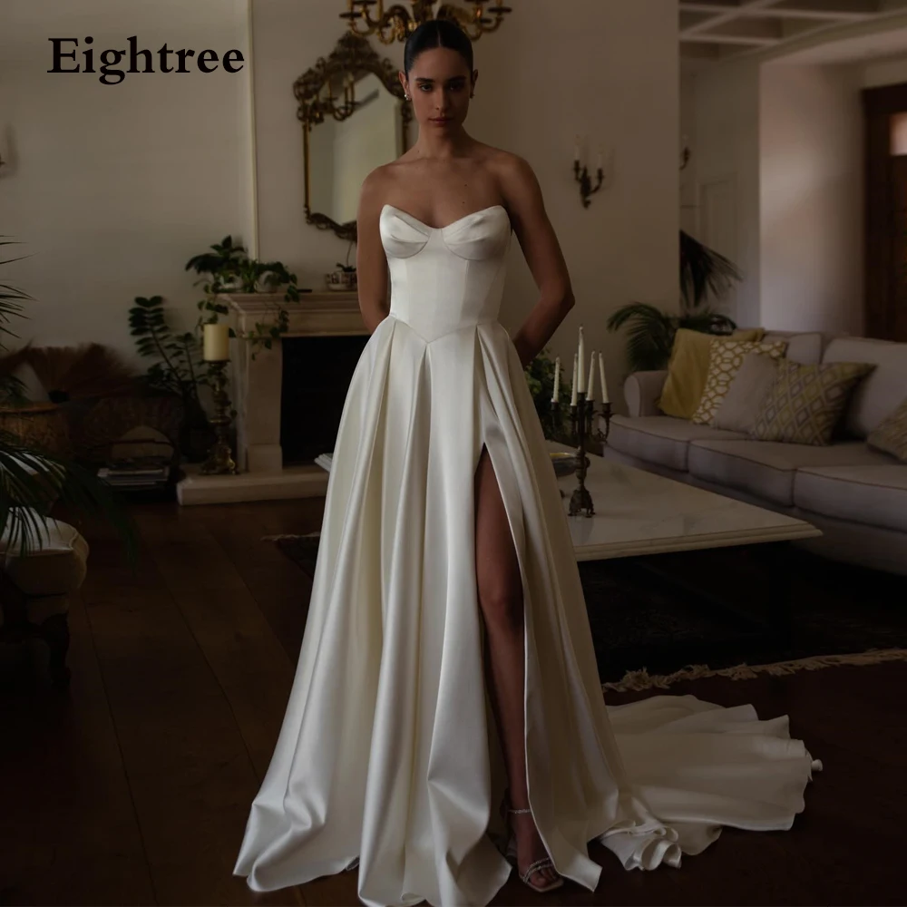 

Eightree Ivory Satin Bride Dresses Sexy Sweetheart Leg Split Bridal Gowns Summer A Line Long Elegant Wedding Dresses 2024 Luxury