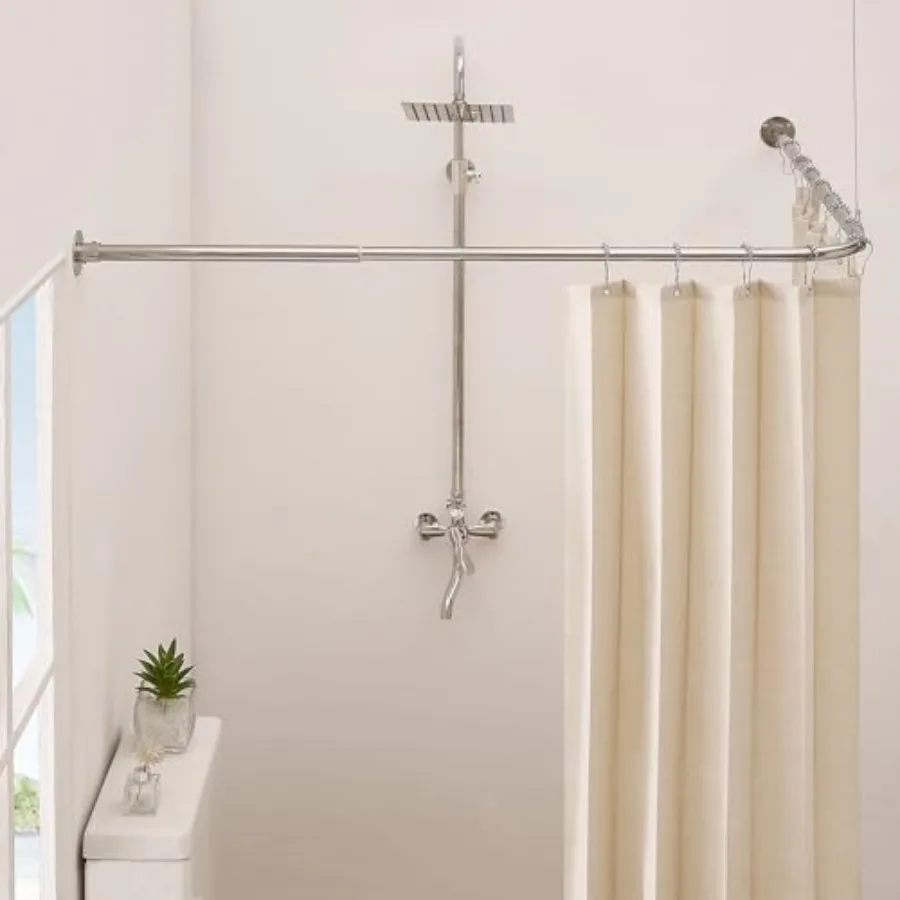 

Corner Shower Curtain Rod, Brushed Nickel [24"-53"] x [24"-53"] Adjustable L Shaped Shower Rod No-Sagging 90 Degree Curved Curt