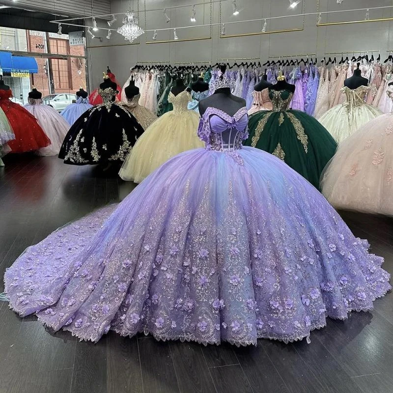 

Luxury Purple Quinceanera Dress Sweetheart Sequin Flowers Evening Dress 2024 Ball Gown Floor Length Sweep Train Prom Dress