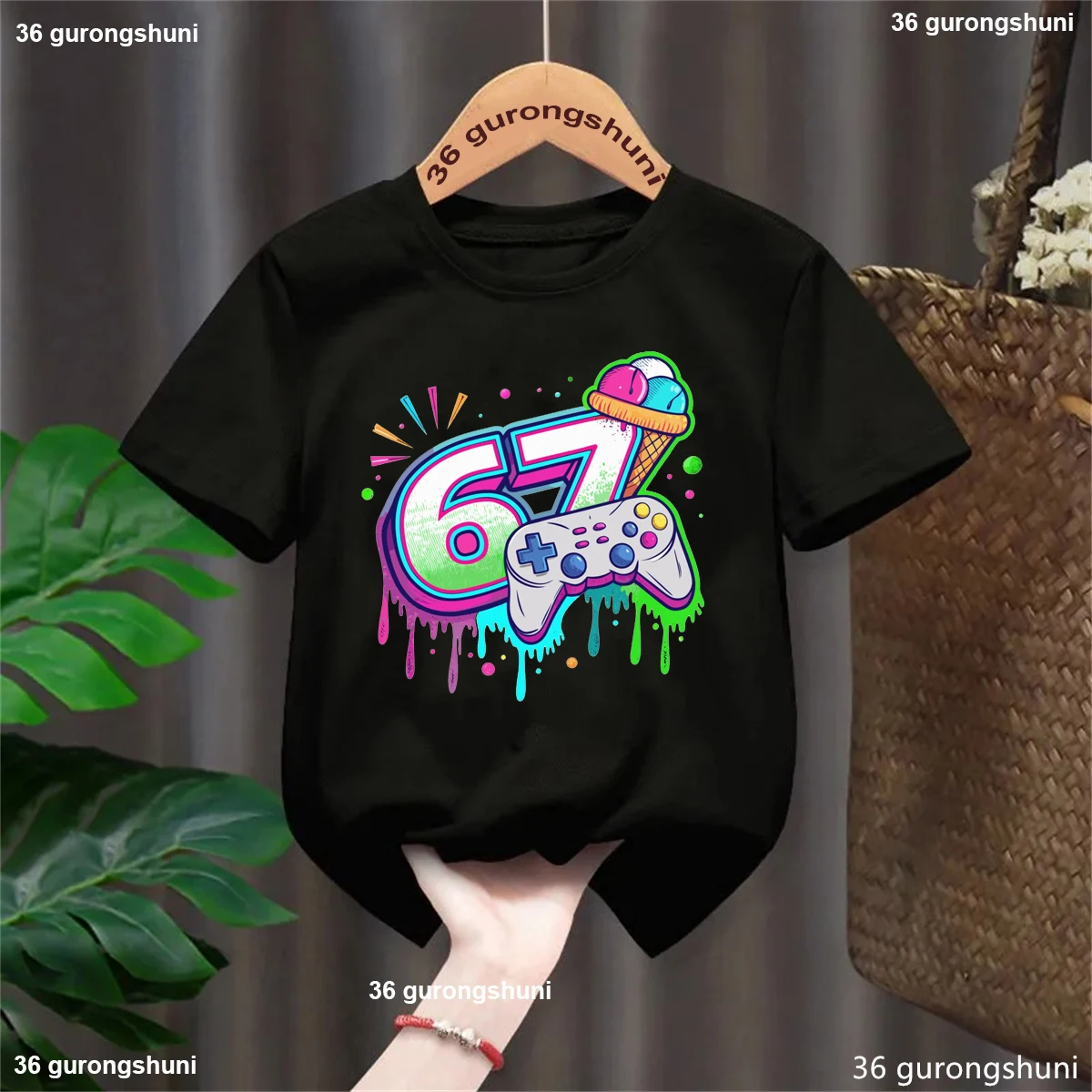 Ice Cream Game Six Seven 67 Meme Printed T Shirt Girls/Boys Funny Kids Clothes Fashion White/Black/Pink/Red/Blue/Grey T-Shirt