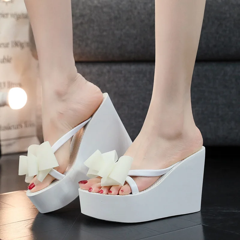 

11CM Womens Shoes Summer New Bow Platform Flip Flops for Woman Comfortable Vacation Casual Shoes Designer Shoes Zapatos De Mujer