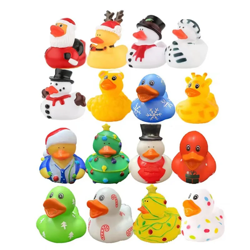 24 Rubber Ducks Random Christmas Rubber Duckie Toy For Kids Baby Bath Shower Toys Summer Beach Pool Activity Toy Birthday Gifts