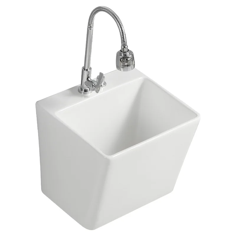 YJQ balcony wall-mounted ceramic basin, face wash hand, home bathroom square wall-mounted mop sink