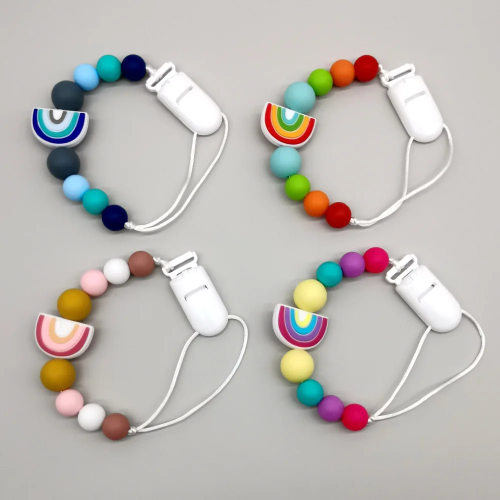 

Baby Infant Toddler Dummy Pacifier Silicone Soother Nipple Clip Chain Holder Strap Baby Chew Toy Rainbow Teether Teething Chain