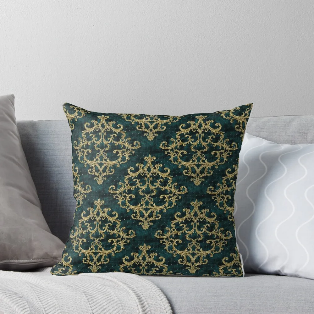 

Ornamental Damask Velvet Gold Green Pattern - Velvet Baroque Patterns Throw Pillow Sitting Cushion Luxury Cushion Cover pillow