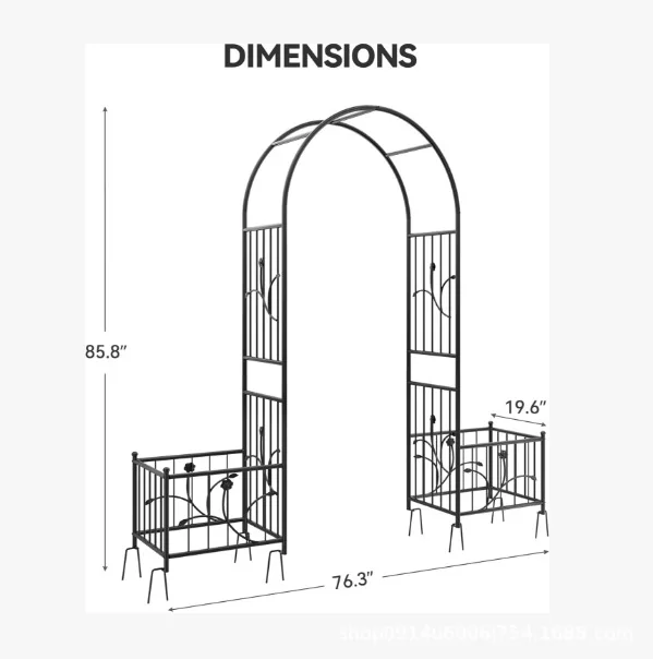 Garden Arch, black for outdoor climbing plants, lawns, patios and backyards, wedding wrought iron