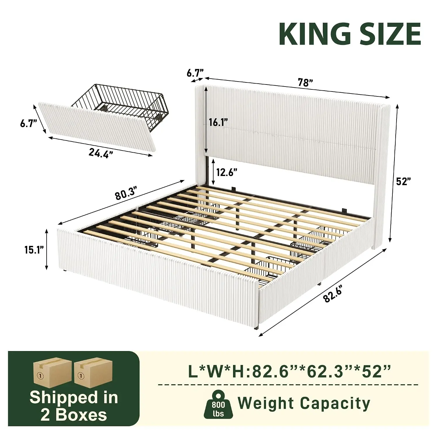 Bed Frame with 4 Drawers LED Light, 52