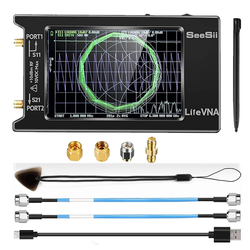 LiteVNA NanoVNA 50kHz-6.3GHz sieć wektorowa analizator antenowy 4 "miara S parametry HF VHF UHF SWR opóźnienie fazy Smith Chart