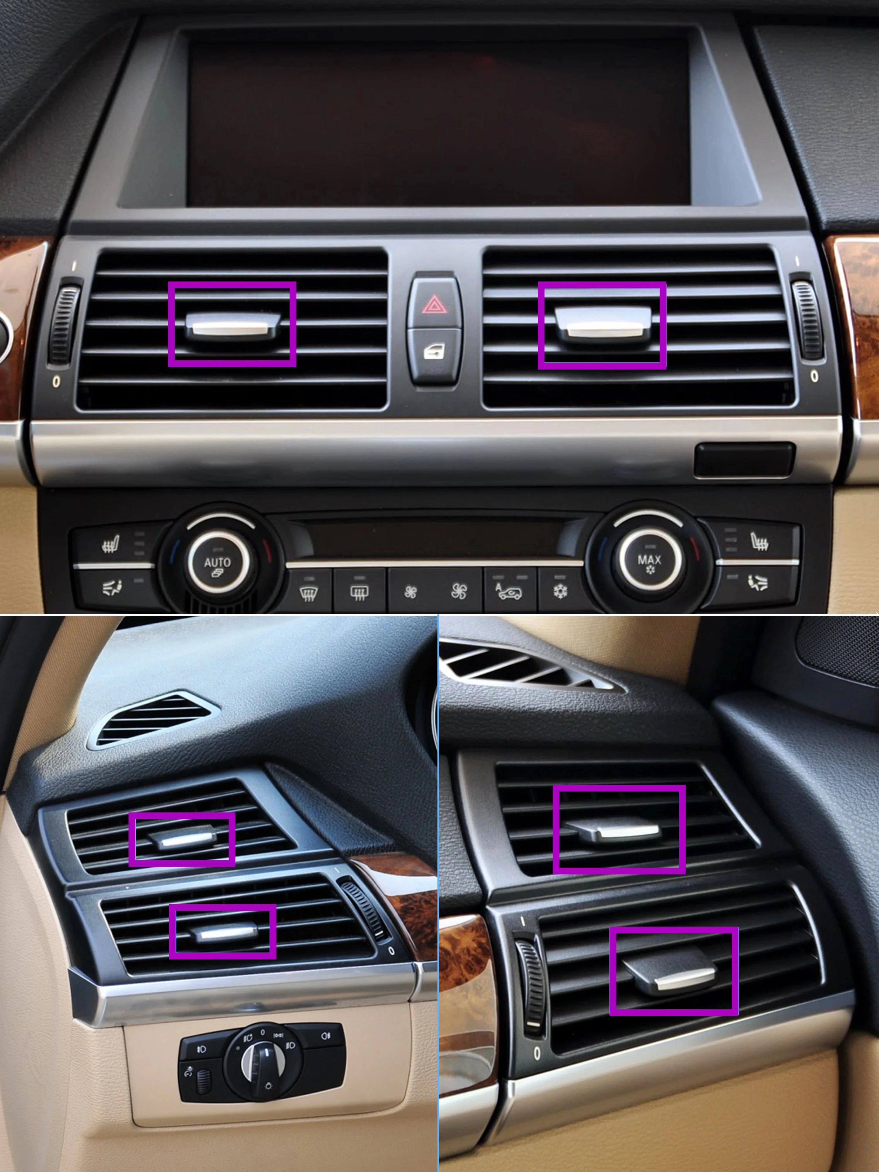 LHD RHD Front Rear Car Interior AC Air Conditioner Vent Grille Outlet Slider Clips Tab For BMW X5 E70 X6 E71 6422 6958 654