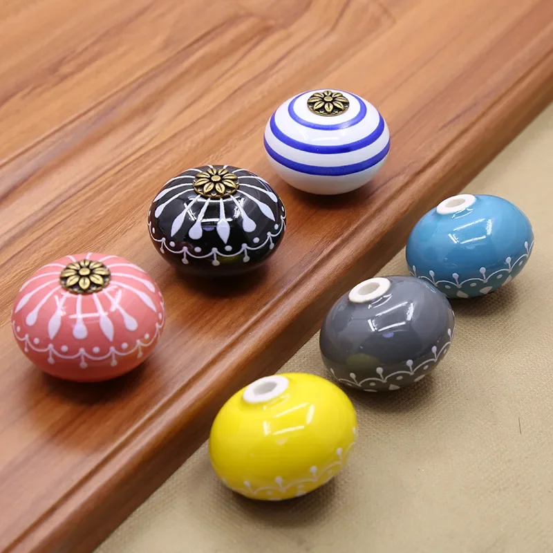 Hand-painted Art Ceramic Handle Drawer Knobs Cupboard Door Handles Single Hole Cabinet Pulls with Screws Furniture Handles