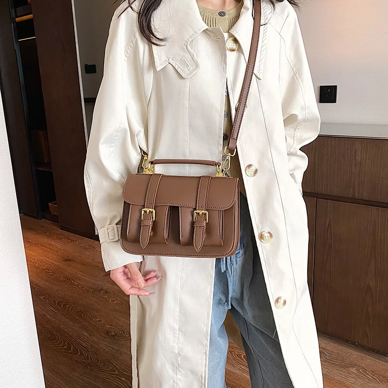 Vintage Women\'s Bag Lady Retro Tofu Small Square Shoulder Bag Messenger Female High Quality Pu Leather Flap Handbag 2023