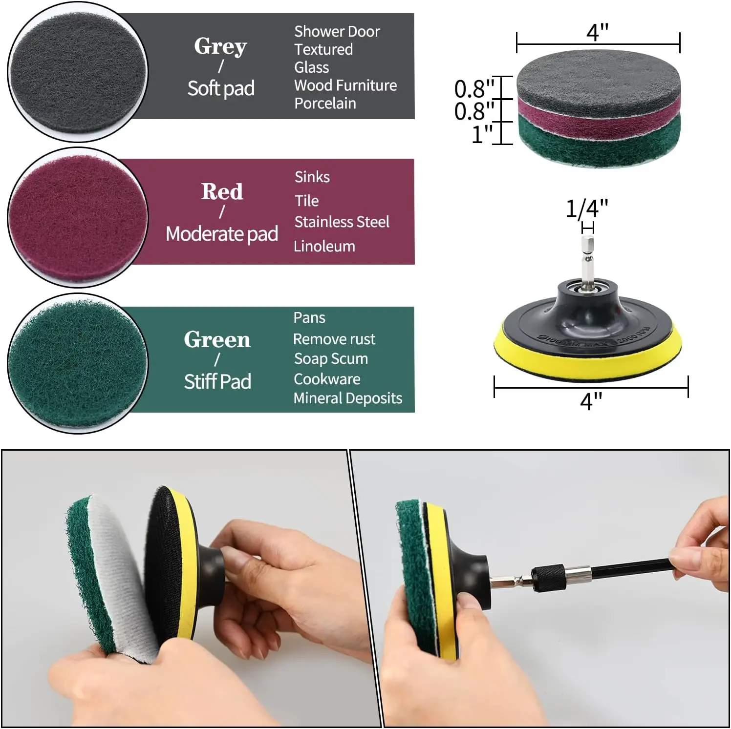 20 Pcs Drill Cleaning Brush Attachment Set with Scouring Pad Polishing Pad for Car Grout Floor Tub Shower Tile Carpet Corner