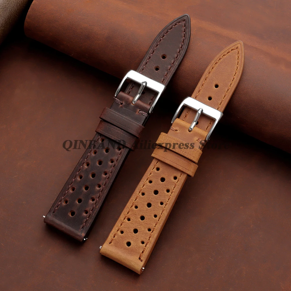 18mm 19mm 20mm 21mm 22mm 24mm Quick Release Leather Watch Straps Porous Breathable Watchband Vintage Cowhide Bracelets for Rolex