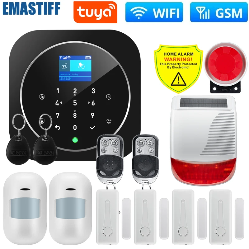 Smart Life Alarm System for Home WIFI GSM Security Alarm Host with Door and Motion Sensor Tuya Smart App control work Alexa