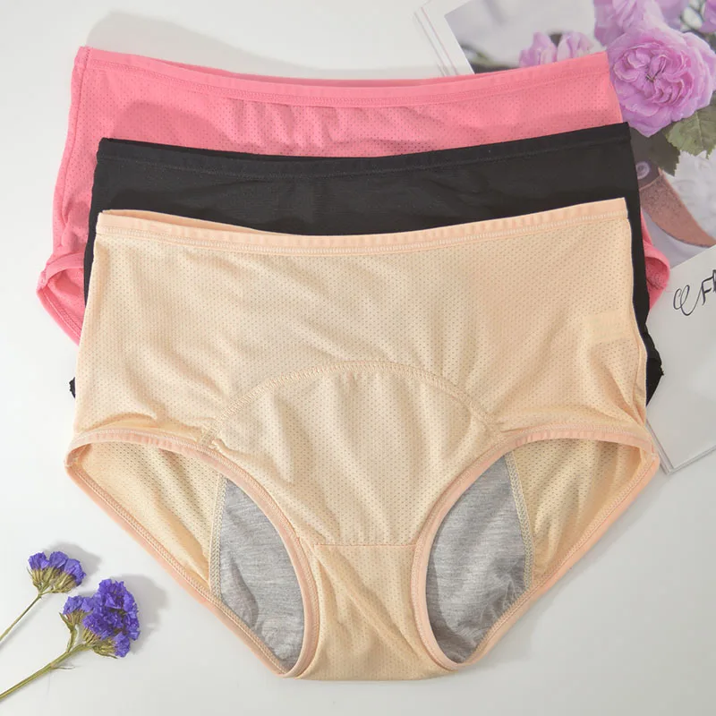 3pcs/Set Women's Menstrual Underwear Body Pants Leakproof  Breathable Briefs Medium High Waist Plus Size Sanitary Shorts