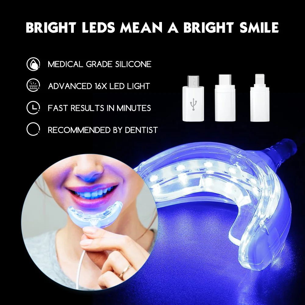 Luxsmile-pluma de blanqueamiento dental, Luz Azul recargable por USB, portátil, con 16 luces Led inteligentes temporizadas, para el cuidado bucal