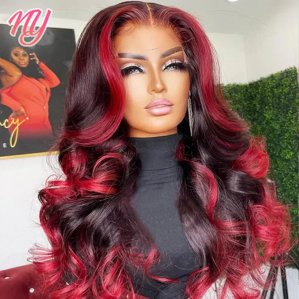 

Highlight Wig Human Hair 1B 99J Burgundy Body Wave Lace Front Wigs For Woman 13x4 HD Lace Frontal Wig Colored Human Hair Wigs