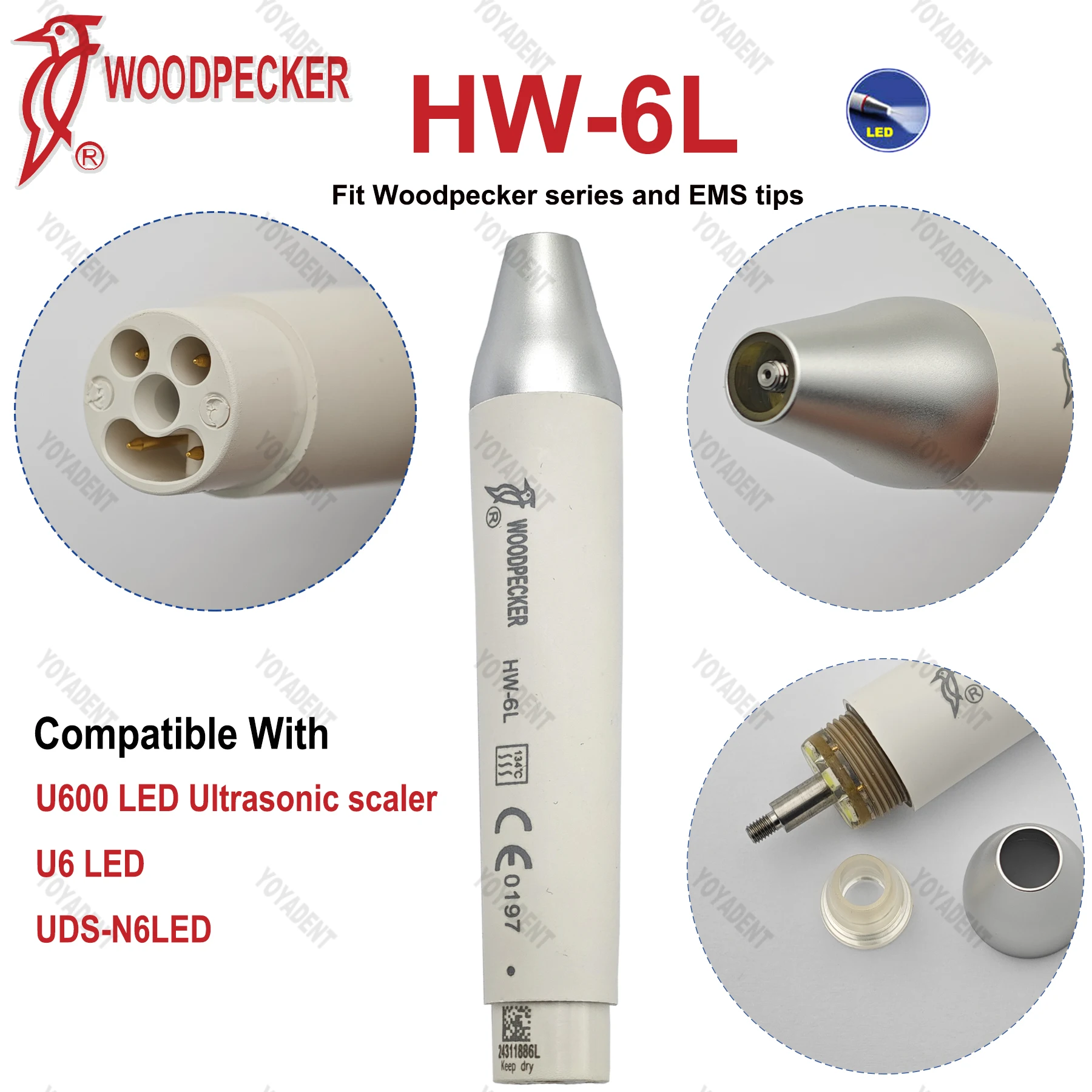 Original Woodpecker DTE Dental Ultrasonic Scaler Handpiece LED Light HW-6L HW-5L HD-7L HD-7H HW-3H Fit EMS NSK SATELEC ACTEON