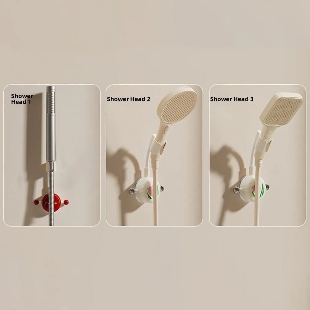 

360° Adjustable Suction Cup Shower Head Bracket Tulip Pattern INS Handheld Shower Holder with Hook Reusable