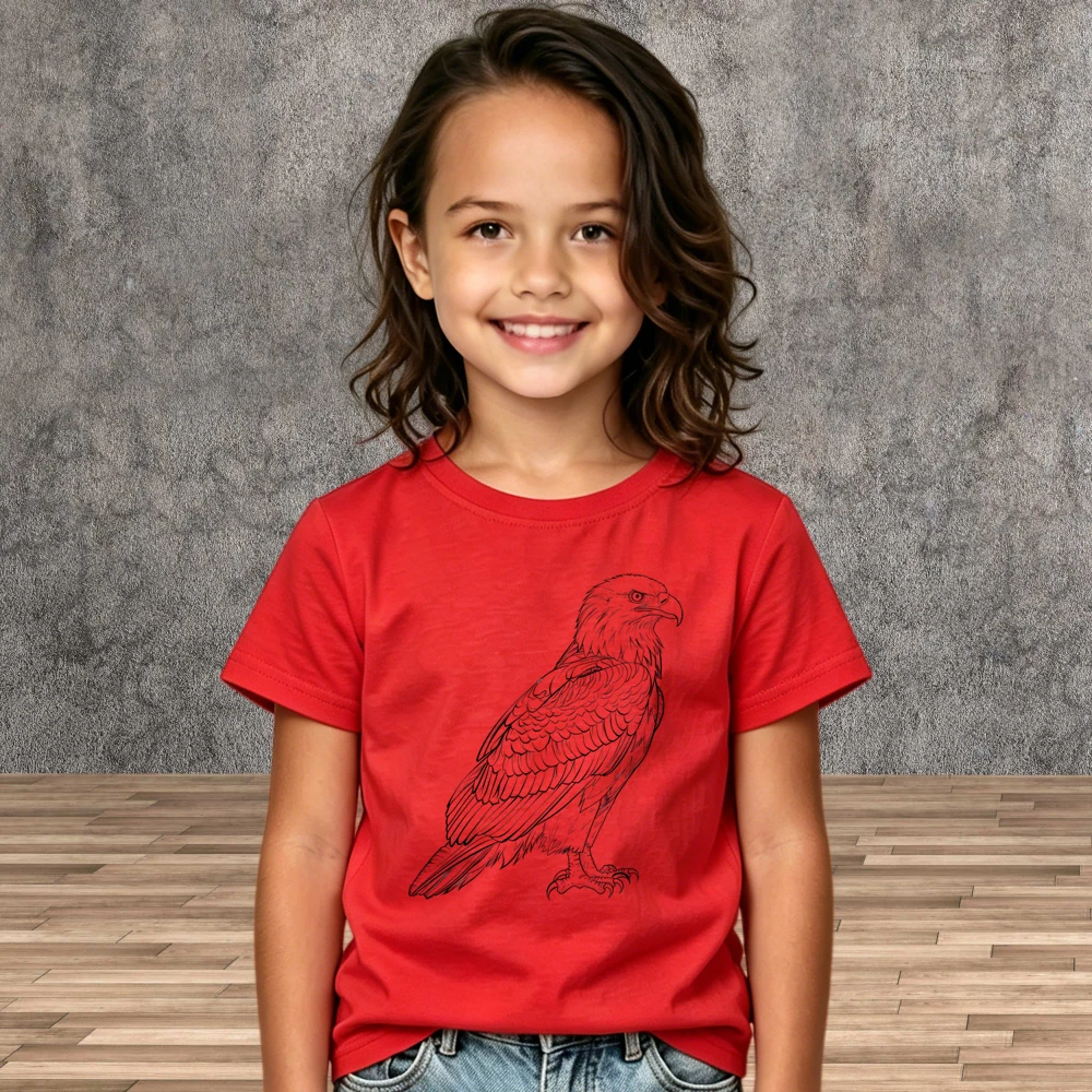 Soft Cartoon Eagle Print Crew Neck Short Sleeve T-Shirts Cotton Summer Tops for Toddler Boys Girls