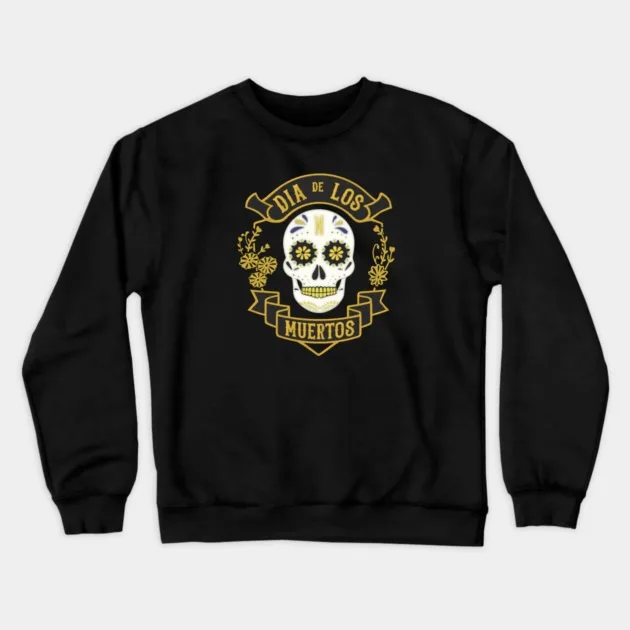 

Autumn and Winter Dia De Los Muertos Themed Cotton Crew Neck Sweatshirt with Intricate Sugar Skull and Floral Prints Perfect