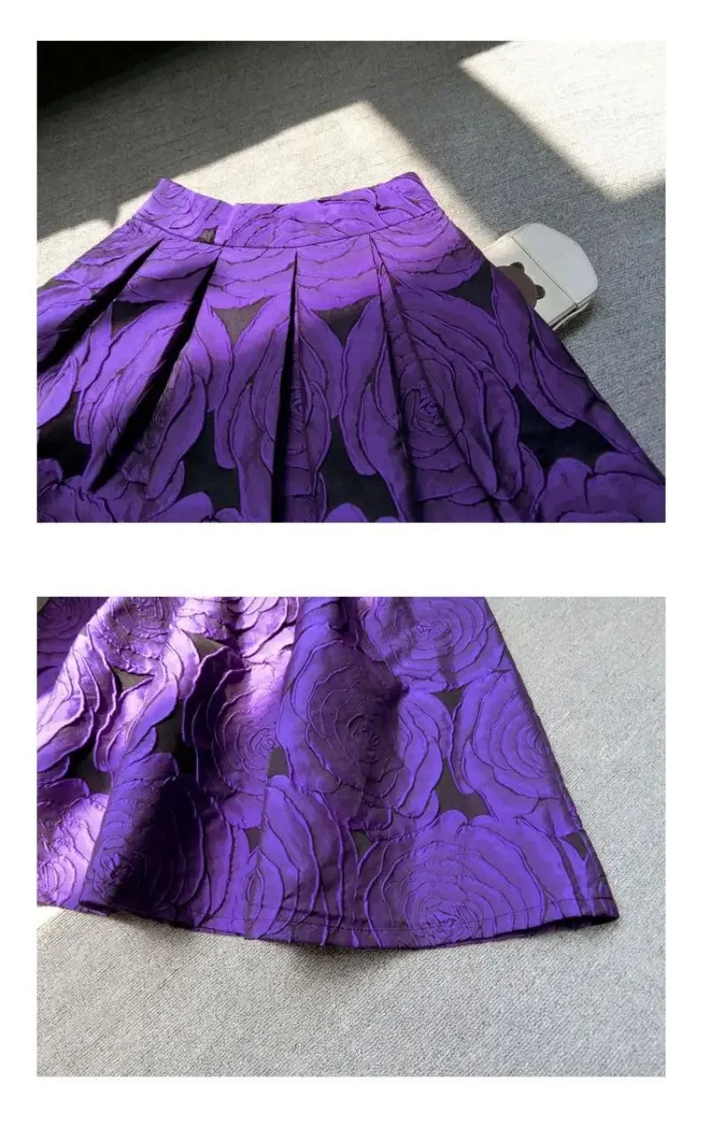 Rose Lila Floral Elegante Chic Hohe Taille Ballkleid Lose frauen Rock Knielangen Lange Röcke Für Frauen Kleidung mode 2025 – Detail 9