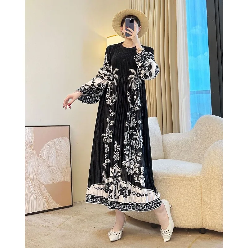 فستان نسائي عتيق مطوي مياكي خريف جديد كم طويل مقاس كبير فضفاض قابل للتمدد طويل أنيق ملابس ركاب أوروبا وأمريكا #6