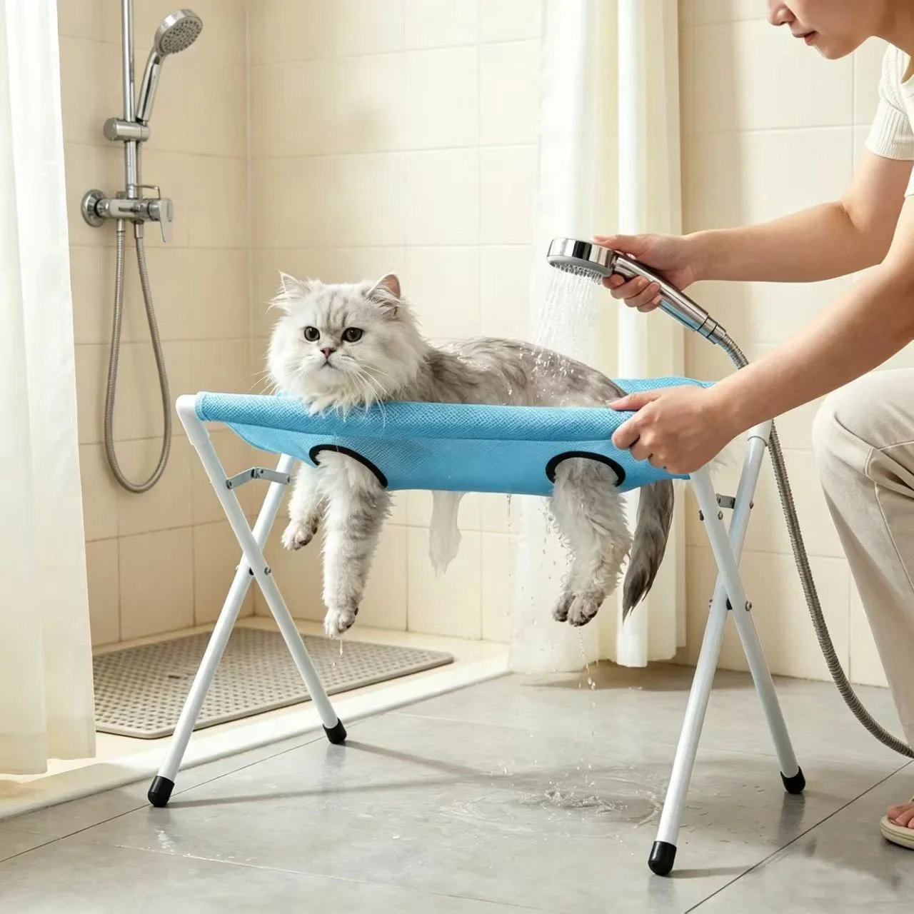 New pet bathing stand, foldable cat and dog bath hammock, prevents fidgeting, scratching, and slipping, amazing bath rack