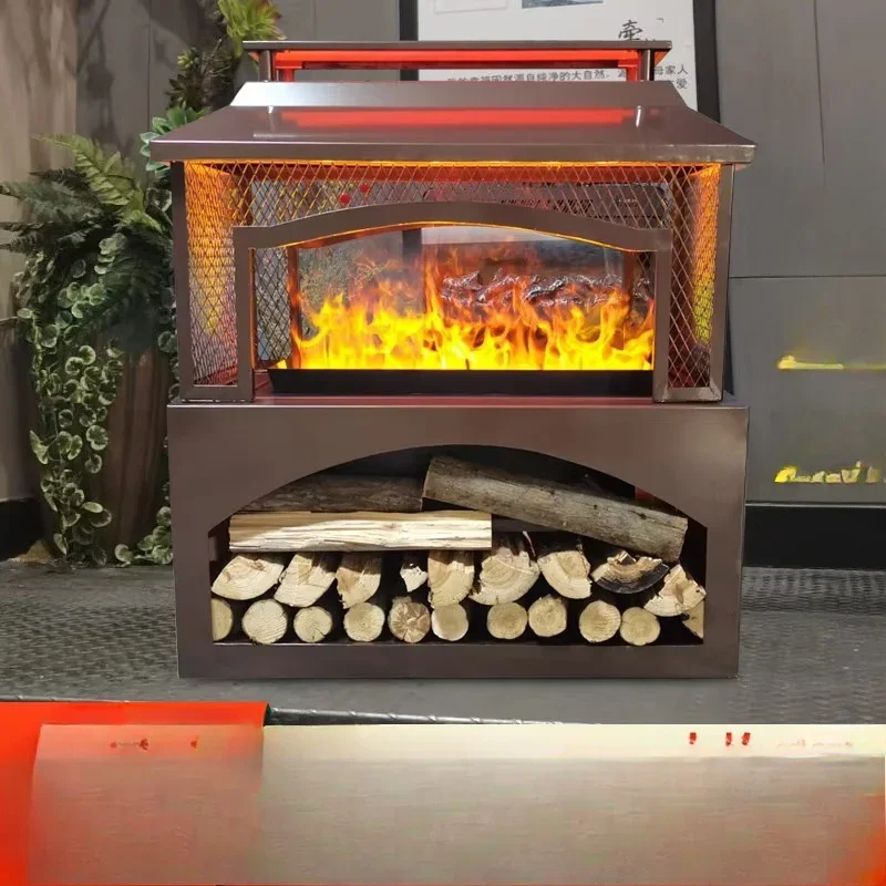 Custom 3D atomized heating fireplace decoration independent movable steam humidification outdoor 4D simulation fire mingshuo