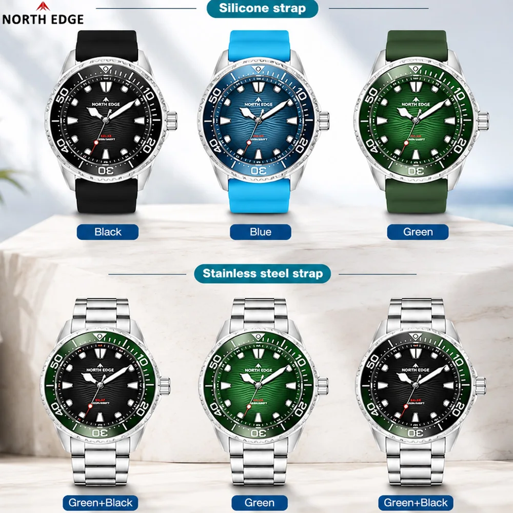 2026 NORTH EDGE TRITON Solar Powered Dive Watch Men Luxury Quartz Watches For Men 316L Stainless Steel Case Waterproof 300M 2026