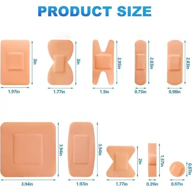 100pcs Assorted Special Shapes PE Waterproof Adhesive Plasters, Elastic Wound Bandages, Heel Anti-blister Bandages