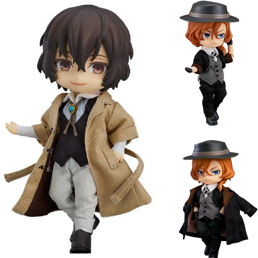 Anime BSD Figure Dazai Osamu and Nakahara Chuuya removable clothing standing Action Figure Collectible Dazai Xmas Kids Gift 14CM