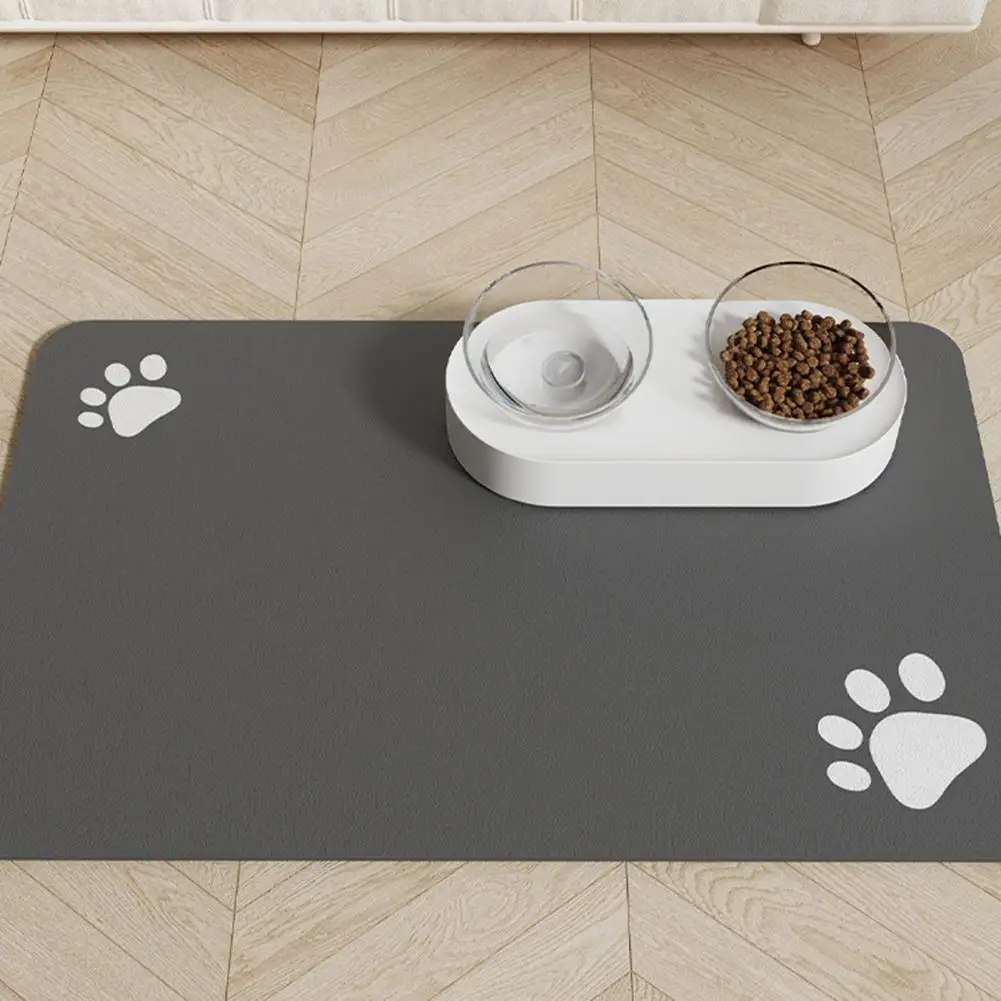 Dog Feeding Mat Fast Water Absorption Non-Slip Bottom Puppy Food Mat Paw Pattern Prevent Messing Up Rubber Food Water Dog Mat